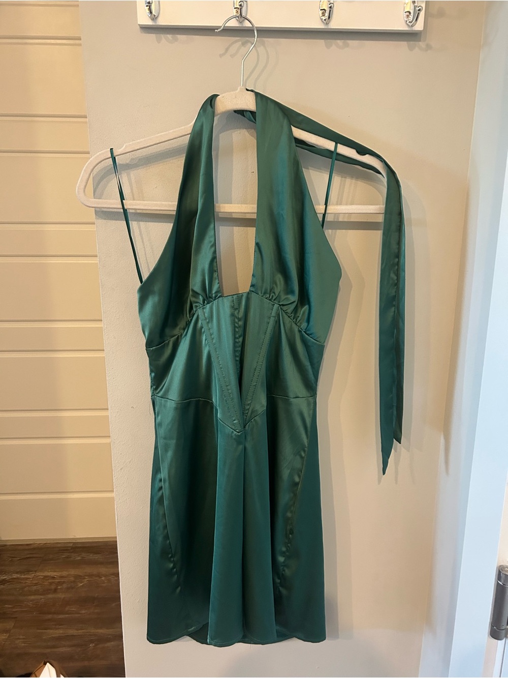 Emerald Green Satin Halter Dress